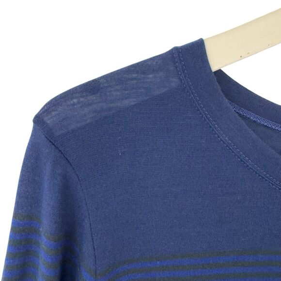 Vince Variegated Striped Long Sleeve Shirt Blue Black Pima Modal Semi Sheer Lrg - Picture 3 of 10